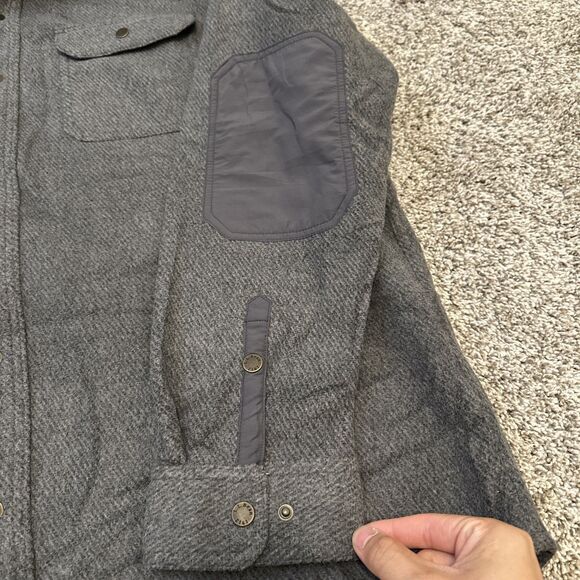 LL Bean Gray Allagash Fleece Shirt Snap Shacket Elbow Patches Men’s Large NWT - Picture 2 of 7